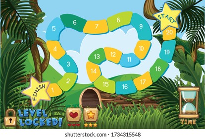 Boardgame template with green forest background illustration