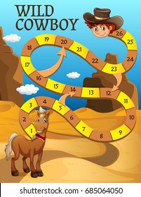 Boardgame template with horse in desert illustration