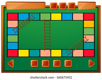 Plantilla de juego de mesa con ilustración de escaleras y bloques