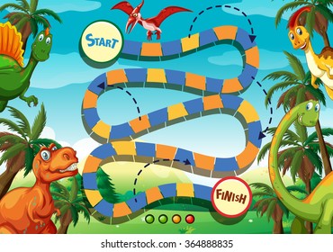 Boardgame template with many dinosaurs illustration