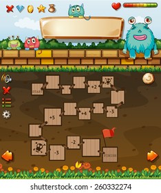 Plantilla de juego de mesa con muchos monstruos