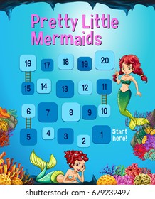Boardgame template with mermaid in the ocean illustration