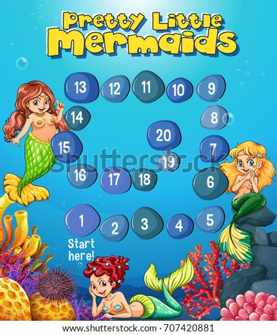 boardgame template mermaids under sea illustration stock vector