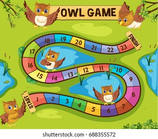 Boardgame template with owls in background illustration