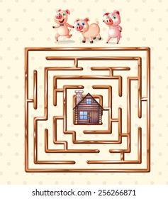 boardgame template with pigs and hut