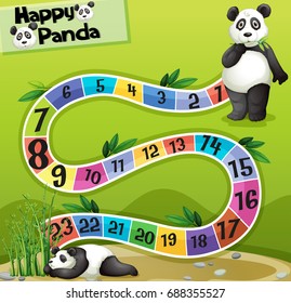 Boardgame template with two pandas in park illustration