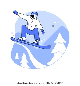 Boarding abstract concept vector illustration. Winter sport, outdoor activity, snowboard helmet and goggles, mountain holiday, extreme sports, alpine ski, freestyle rider, snow abstract metaphor.