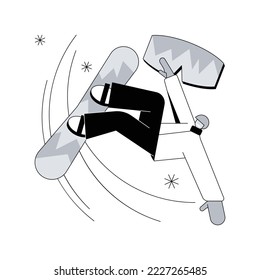 Boarding abstract concept vector illustration. Winter sport, outdoor activity, snowboard helmet and goggles, mountain holiday, extreme sports, alpine ski, freestyle rider, snow abstract metaphor.