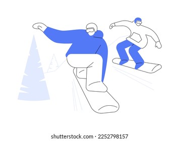 Boarding abstract concept vector illustration. Winter sport, outdoor activity, snowboard helmet and goggles, mountain holiday, extreme sports, alpine ski, freestyle rider, snow abstract metaphor.