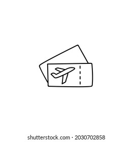 Boarding flight pass icon in flat black line style, isolated on white background 