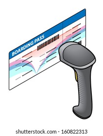 Boarding gate control: A barcode scanner scanning a barcode on a boarding pass.