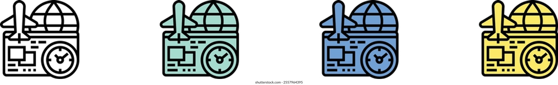 boarding icon. Outline, Green, Blue and Yellow Style Design Isolated On White Background