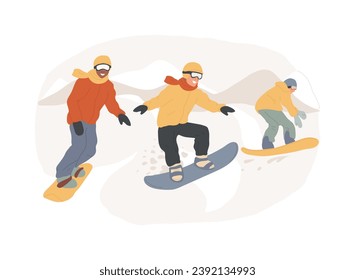 Boarding isolated concept vector illustration. Winter sport, outdoor activity, snowboard helmet and goggles, mountain holiday, extreme sports, alpine ski, freestyle rider, snow vector concept.