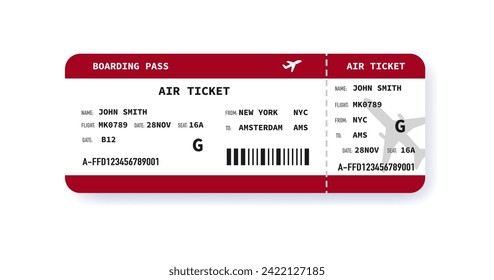 Boarding pass. Airline ticket design. Concept of travel and trip. Vector illustration