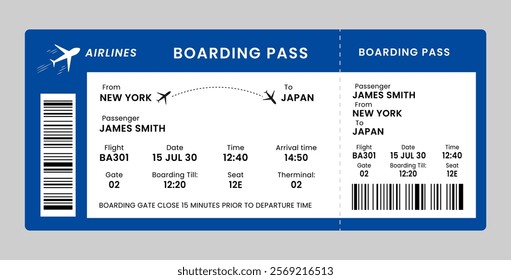 Boarding pass or Airline ticket template. Blank boarding pass isolated. Vector illustration