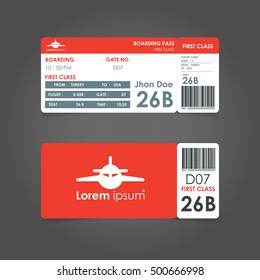 boarding pass. Airline boarding pass ticket for traveling by plane. concept of travel, journey or business with bar code. Vector illustration.