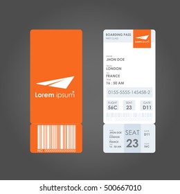 boarding pass. Airline boarding pass ticket for traveling by plane. concept of travel, journey or business with bar code. Vector illustration.