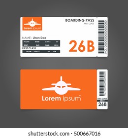 boarding pass. Airline boarding pass ticket for traveling by plane. concept of travel, journey or business with bar code. Vector illustration.