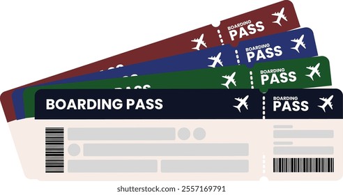 Boarding Pass with Barcode and Plane Icon for Traveling to Wonderful Place with Red Blue Green Black Colors