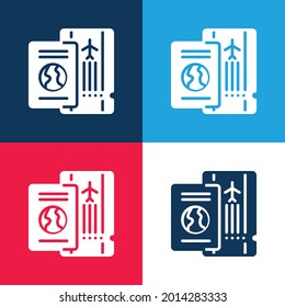 Boarding Pass blue and red four color minimal icon set
