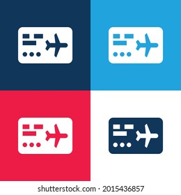 Boarding Pass blue and red four color minimal icon set