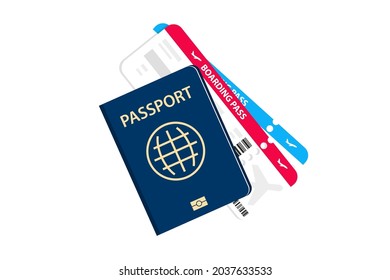 Boarding pass flat design. Passport with airplane tickets. The concept of air transportation, international tourism. Travel passport with flight tickets. Tourism and traveling by air plane