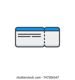 Boarding pass flat line colored icon.
