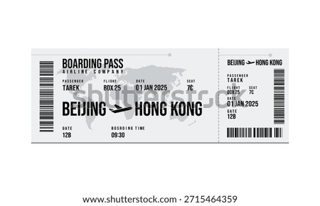 A boarding pass for a flight from beijing to hong kong is displayed