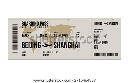 A boarding pass for a flight from beijing to shanghai on january first