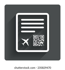 Boarding pass flight sign icon. Airport ticket symbol. Gray flat square button with shadow. Modern UI website navigation. Vector