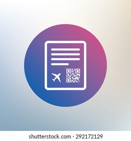 Boarding pass flight sign icon. Airport ticket symbol. Icon on blurred background. Vector