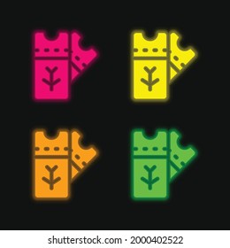 Boarding Pass four color glowing neon vector icon