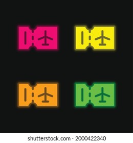 Boarding Pass four color glowing neon vector icon