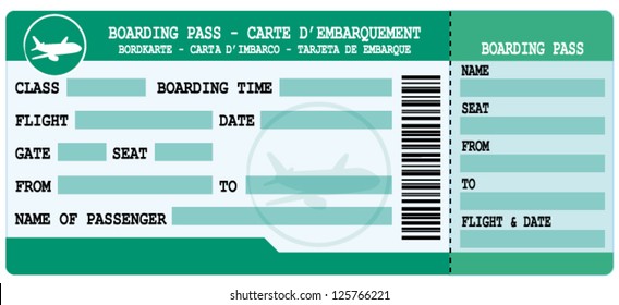 Boarding pass. Green and blue flight coupon. Vector illustration.