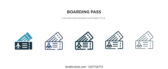 boarding pass icon in different style vector illustration. two colored and black boarding pass vector icons designed in filled, outline, line and stroke style can be used for web, mobile, ui