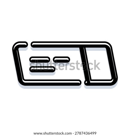 Boarding pass icon showing a minimalist ticket with text lines and perforation, symbolizing travel, admission, events, cinema, digital entry and modern access for apps and interfaces