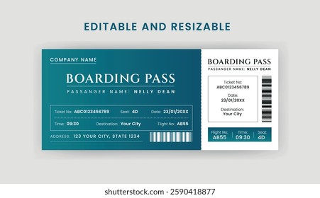 Boarding Pass Invitation For Airplane and Boat, Cruise Boarding Pass Design Template. Minimalist  Airline Ticket and Wedding Invitation.