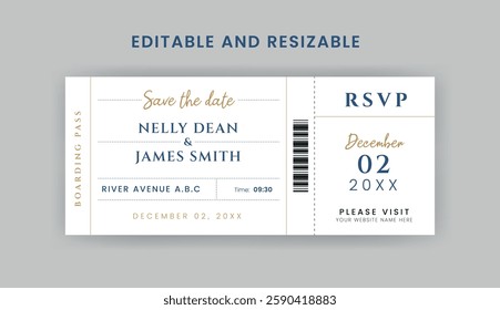 Boarding Pass Invitation For Airplane and Boat, Cruise Boarding Pass Design Template. Minimalist  Airline Ticket and Wedding Invitation.