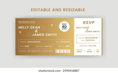 Boarding Pass Invitation For Airplane and Boat, Cruise Boarding Pass Design Template. Minimalist  Airline Ticket and Wedding Invitation.