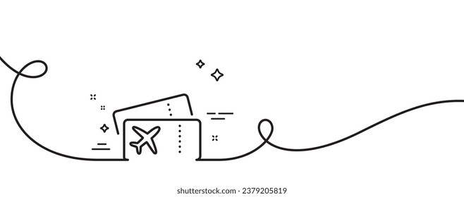 Boarding pass line icon. Continuous one line with curl. Airplane tickets sign. Check in flight symbol. Boarding pass single outline ribbon. Loop curve pattern. Vector