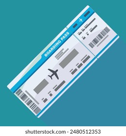 Boarding pass on blue background with long shadow in flat design style