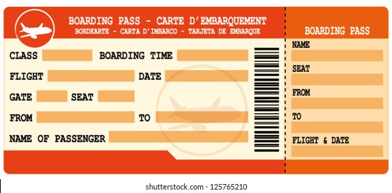 Boarding pass. Red flight coupon. Vector ticket.