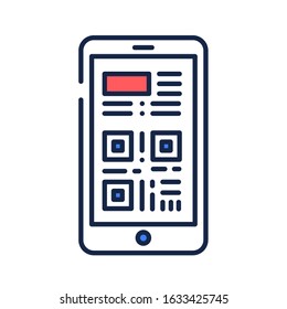 Boarding pass in smartphone color line icon. Screenshot or link of a ticket in a device. Pictogram for web page, mobile app, promo. UI UX GUI design element. Editable stroke.
