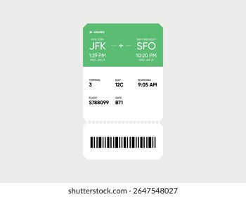 Modelo de passe de embarque. Projeto Vetor de Bilhete de Companhia Aérea. Projetos relacionados com viagens, Reservas Apps, Sinalização do aeroporto.