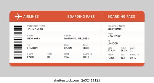 Boarding pass template design for international Airline travel ticket. Airline boarding pass illustration. Travel concept.