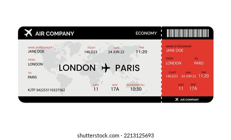 Boarding pass template isolated on white background. Realistic airline ticket. Vector stock