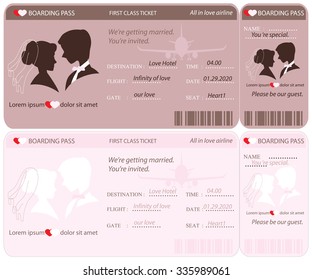 Boarding Pass Ticket, conceptual Wedding Invitation Template, vector illustration.