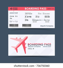 Boarding pass ticket red and white design element. vector illustration