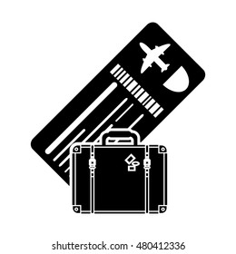 boarding pass or ticket and suitcase icon