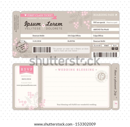 Boarding Pass Ticket Wedding Invitation Template Stock Vector